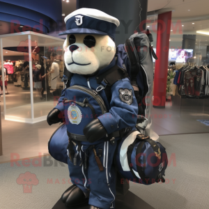 Navy Golf Bag mascot costume character dressed with a Moto Jacket and Backpacks
