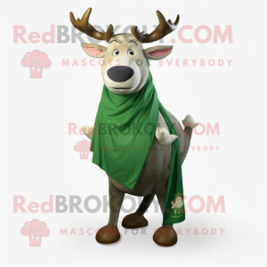 Green Elk mascot costume character dressed with a Oxford Shirt and Shawl pins