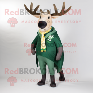 Green Elk mascot costume character dressed with a Oxford Shirt and Shawl pins