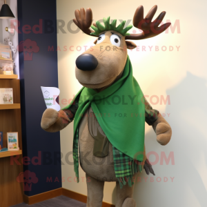 Green Elk mascot costume character dressed with a Oxford Shirt and Shawl pins