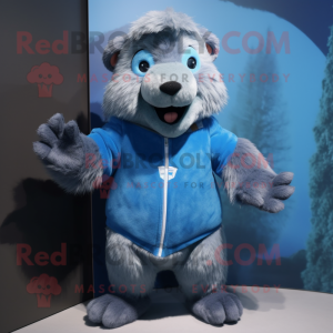 Blue Beaver mascot costume character dressed with a Sweater and Hairpins
