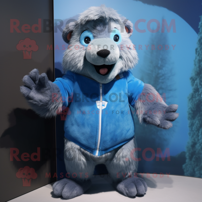 Blue Beaver mascot costume character dressed with a Sweater and Hairpins