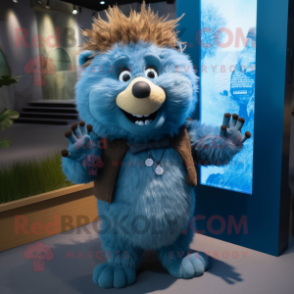 Blue Beaver mascot costume character dressed with a Sweater and Hairpins