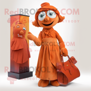 Rust Candy mascot costume character dressed with a Wrap Dress and Handbags