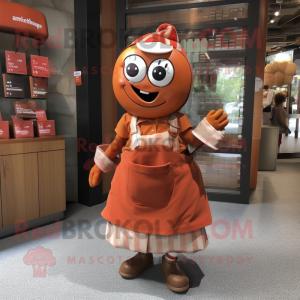 Rust Candy mascot costume character dressed with a Wrap Dress and Handbags