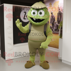 Olive Cyclops mascot costume character dressed with a Joggers and Gloves