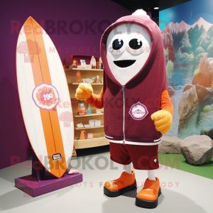 Maroon Apricot mascot costume character dressed with a Board Shorts and Shawls