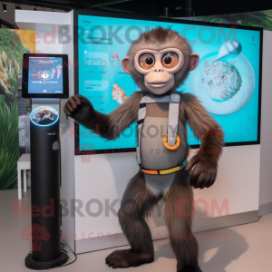 Gray Capuchin Monkey mascot costume character dressed with a Bikini and Smartwatches