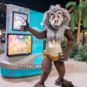 Gray Capuchin Monkey mascot costume character dressed with a Bikini and Smartwatches