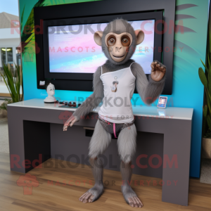 Gray Capuchin Monkey mascot costume character dressed with a Bikini and Smartwatches