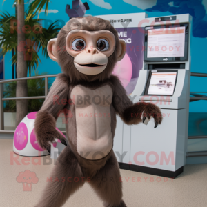 Gray Capuchin Monkey mascot costume character dressed with a Bikini and Smartwatches