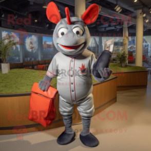 Gray Lobster mascot costume character dressed with a Baseball Tee and Tote bags