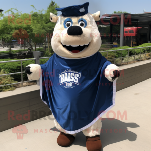 Navy Bbq Ribs mascot costume character dressed with a Poplin Shirt and Shawl pins