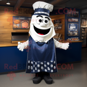 Navy Bbq Ribs mascot costume character dressed with a Poplin Shirt and Shawl pins