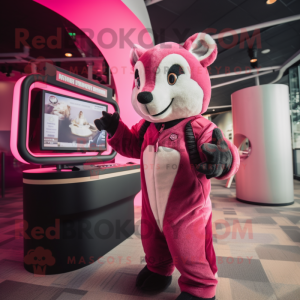 Pink Badger mascot costume character dressed with a Bodysuit and Headbands