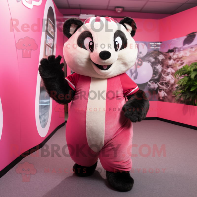 Pink Badger mascot costume character dressed with a Bodysuit and Headbands