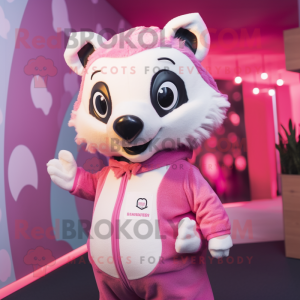 Pink Badger mascot costume character dressed with a Bodysuit and Headbands