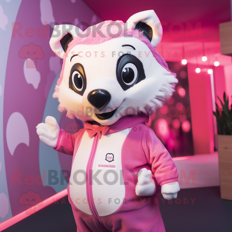 Pink Badger mascot costume character dressed with a Bodysuit and Headbands