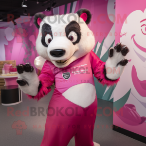 Pink Badger mascot costume character dressed with a Bodysuit and Headbands