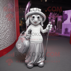 Silver Golf Bag mascot costume character dressed with a Dress and Headbands