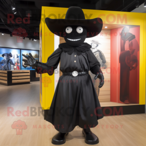 Black Cowboy mascot costume character dressed with a Empire Waist Dress and Caps