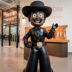 Black Cowboy mascot costume character dressed with a Empire Waist Dress and Caps