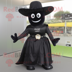 Black Cowboy mascot costume character dressed with a Empire Waist Dress and Caps