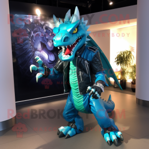 Cyan-Drachen Maskottchen...