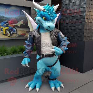 Cyan Dragon maskot kostume...