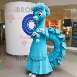 Cyan Sea Horse mascotte...