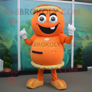 Orange Burgers mascot costume character dressed with a Jumpsuit and Bracelets
