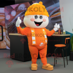 Orange Burgers mascot costume character dressed with a Jumpsuit and Bracelets