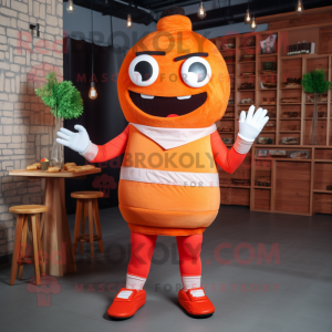 Orange Burgers mascot costume character dressed with a Jumpsuit and Bracelets