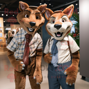 Brown Thylacosmilus mascot costume character dressed with a Boyfriend Jeans and Ties