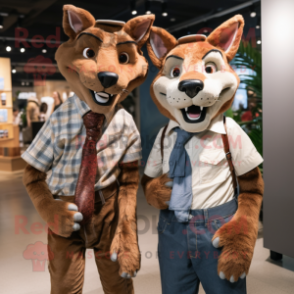 Brown Thylacosmilus mascot costume character dressed with a Boyfriend Jeans and Ties
