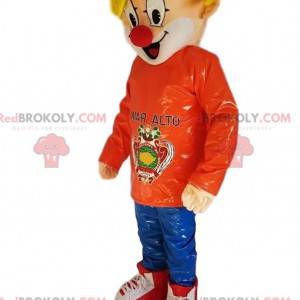 Mascotte blonde jongen met een clownneus - Redbrokoly.com