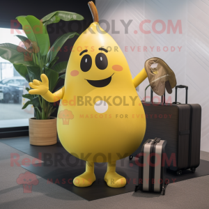 Yellow Pear mascot costume character dressed with a Bikini and Briefcases
