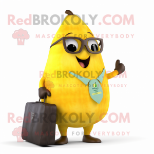 Yellow Pear mascot costume character dressed with a Bikini and Briefcases