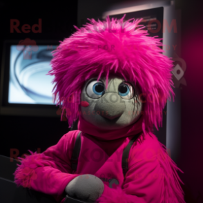 Magenta Emu mascot costume character dressed with a Playsuit and Beanies