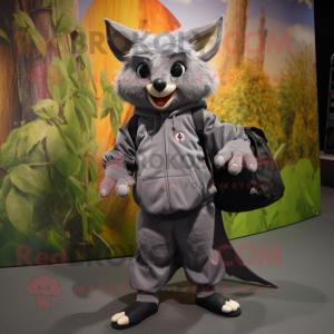 Gray Fruit Bat mascot costume character dressed with a Joggers and Wallets