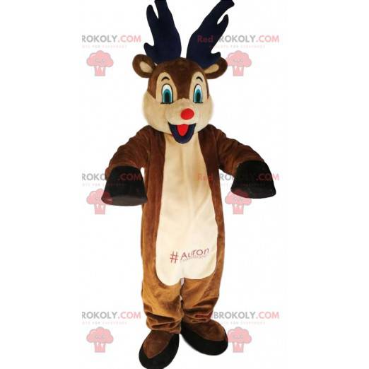 Comical reindeer mascot with its red muzzle. Reindeer costume -