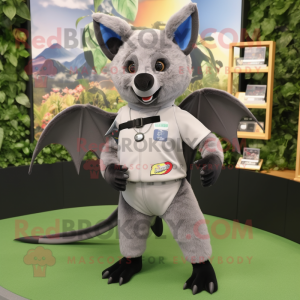 Gray Fruit Bat mascot costume character dressed with a Joggers and Wallets