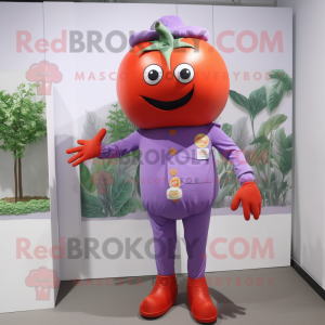 Lavender Tomato mascot costume character dressed with a Long Sleeve Tee and Cummerbunds