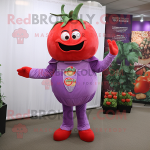 Lavender Tomato mascot costume character dressed with a Long Sleeve Tee and Cummerbunds