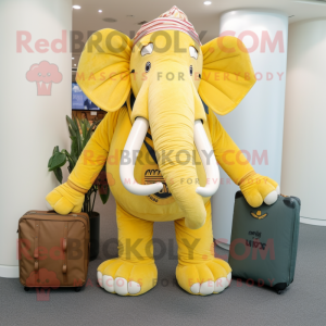 Lemon Yellow Mammoth mascot costume character dressed with a Corduroy Pants and Wallets