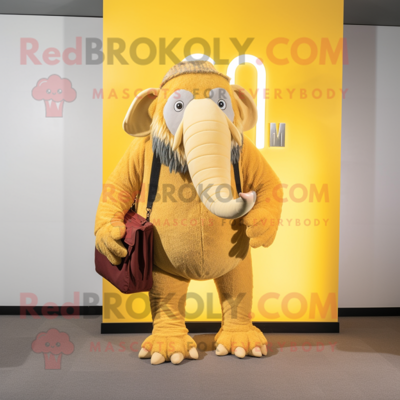 Lemon Yellow Mammoth mascot costume character dressed with a Corduroy Pants and Wallets