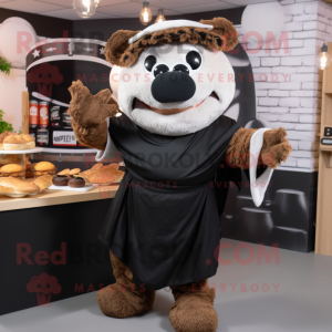 Black Pulled Pork Sandwich mascot costume character dressed with a Sweater and Cummerbunds