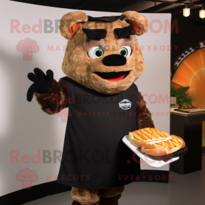 Black Pulled Pork Sandwich mascot costume character dressed with a Sweater and Cummerbunds