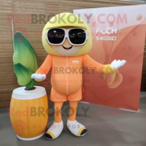 Peach Squash mascot costume character dressed with a Rash Guard and Sunglasses