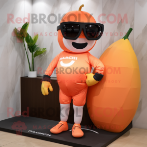 Peach Squash mascot costume character dressed with a Rash Guard and Sunglasses